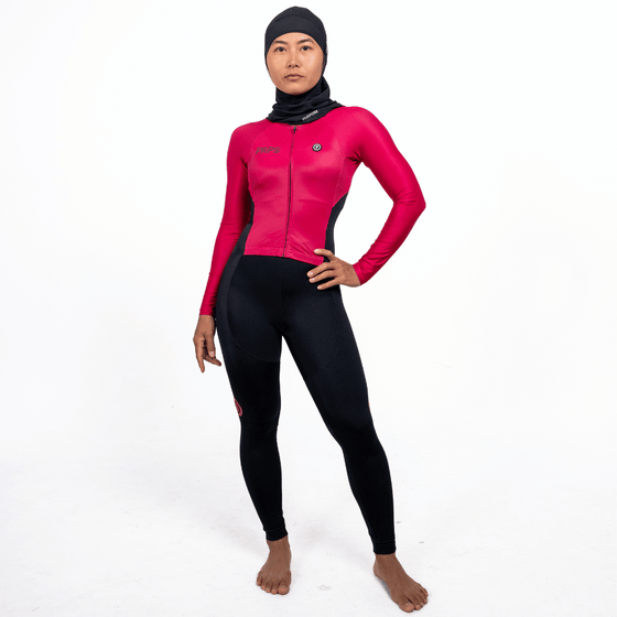 Women Full Length Swimsuit Long Sleeve (Amaranth Red)