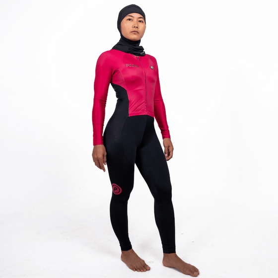 Women Full Length Swimsuit Long Sleeve (Amaranth Red)